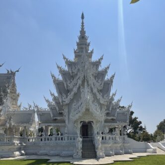 Wat Rong Khun, also known as the White Temple, a contemporary Buddhist temple in Chiang Rai, Thailand